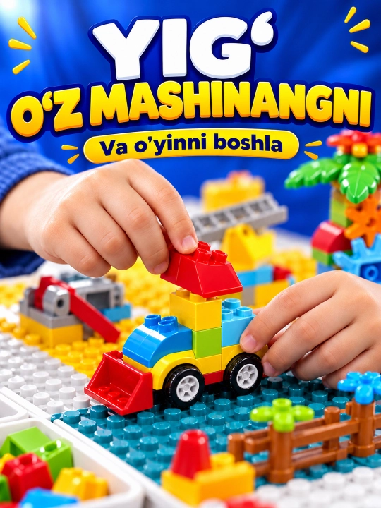 Kublar va saqlash bo‘limlari bor bolalar konstruktor o‘yin stoli