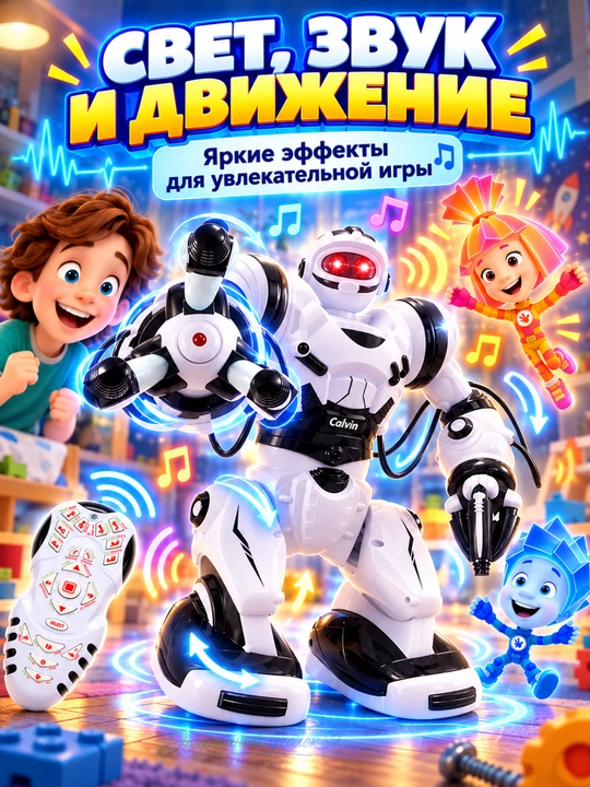 Interaktiv robot Calvin 28091, pultli, 67 funksiya, raqs, kung-fu, ovoz va chiroq