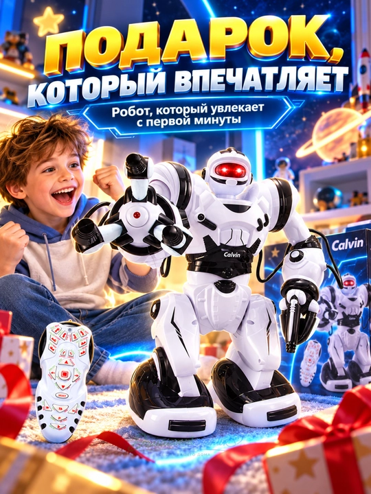 Interaktiv robot Calvin 28091, pultli, 67 funksiya, raqs, kung-fu, ovoz va chiroq