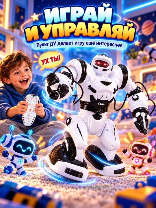 Interaktiv robot Calvin 28091, pultli, 67 funksiya, raqs, kung-fu, ovoz va chiroq