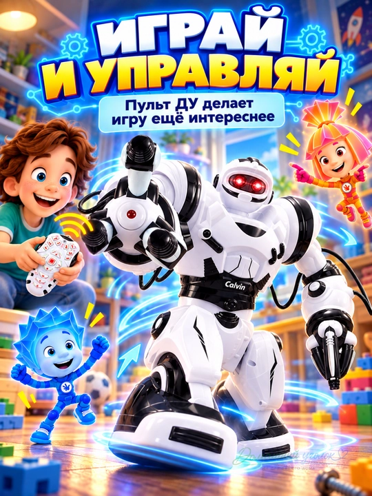 Interaktiv robot Calvin 28091, pultli, 67 funksiya, raqs, kung-fu, ovoz va chiroq