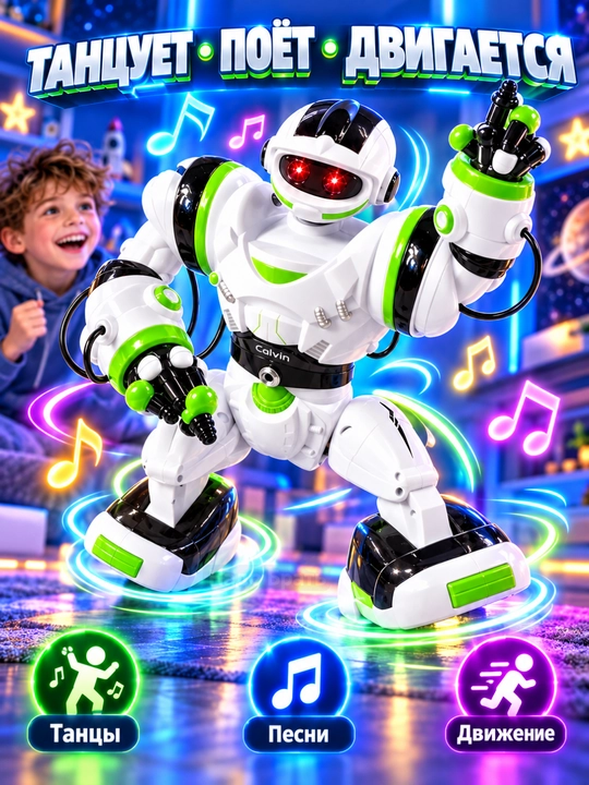 Interaktiv robot Calvin 28091, pultli, 67 funksiya, raqs, kung-fu, ovoz va chiroq