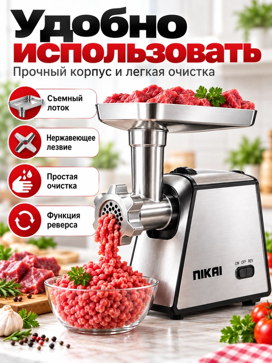 Elektr go'sht qiymalagich reversli 4000 Vt metall korpus GastroLab