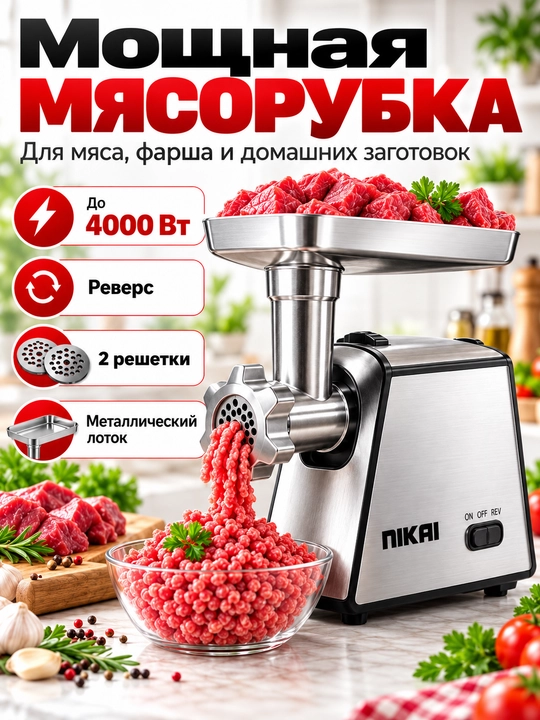 Elektr go'sht qiymalagich reversli 4000 Vt metall korpus GastroLab
