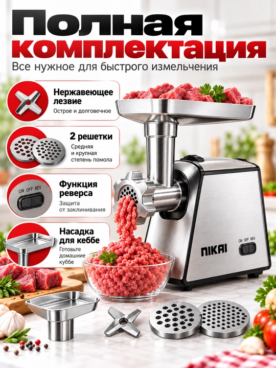 Elektr go'sht qiymalagich reversli 4000 Vt metall korpus GastroLab