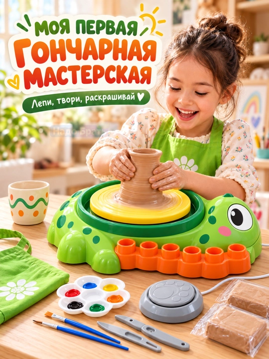 Bolalar uchun elektr kulolchilik charxi, loydan buyum yasash va bo‘yash ijodiy to‘plami