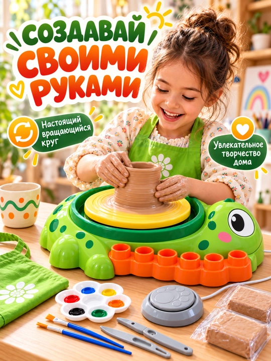 Bolalar uchun elektr kulolchilik charxi, loydan buyum yasash va bo‘yash ijodiy to‘plami