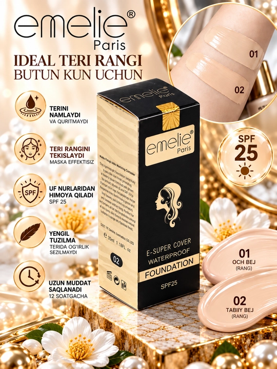 Tonal krem Emelie, SPF 25, namlovchi, mat ohang, 45 ml