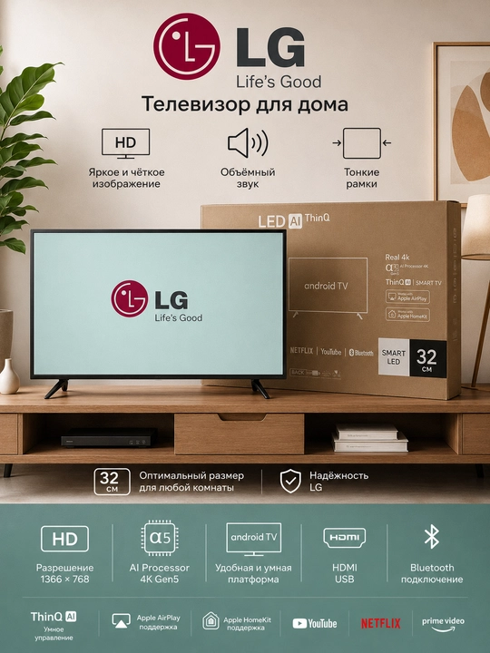 Smart телевизор LG QLED+ Android TV 32/43/50/55 дюймов