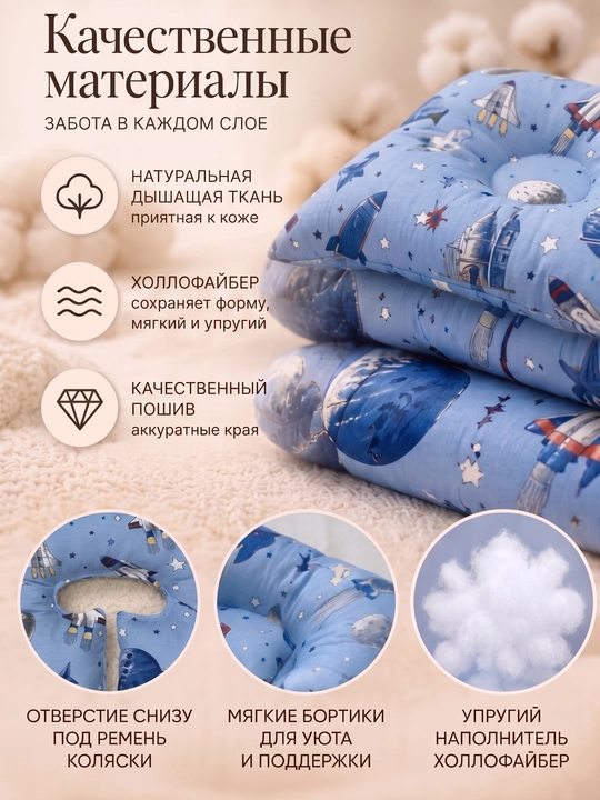 Матрас и подушка для детской коляски, вкладыш в автокресло, в шезлонг, на стульчик
