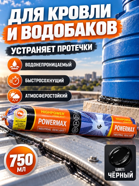 POWERMAX neytral silikon germetik 600 ml, choklar va tirqishlarni germetiklash uchun - 