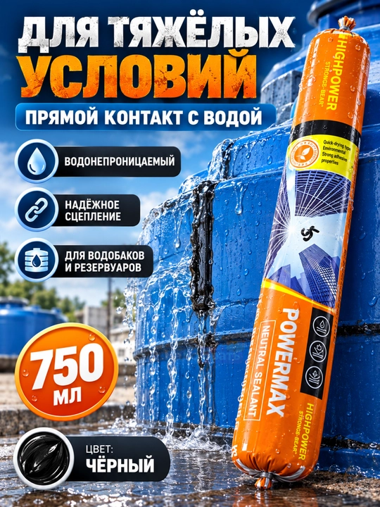 POWERMAX neytral silikon germetik 600 ml, choklar va tirqishlarni germetiklash uchun