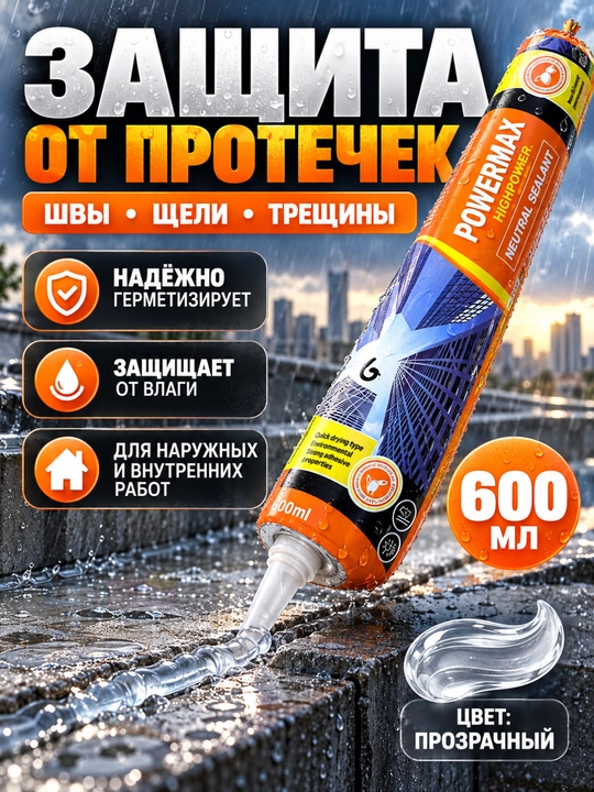 POWERMAX neytral silikon germetik 600 ml, choklar va tirqishlarni germetiklash uchun