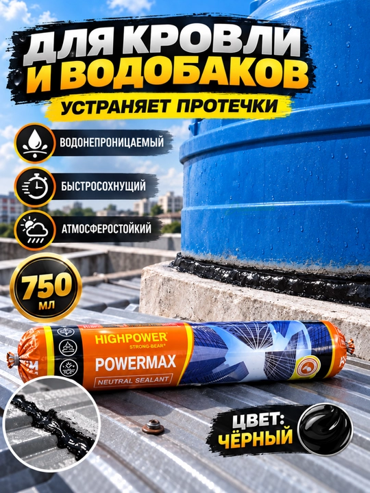 POWERMAX neytral silikon germetik 600 ml, choklar va tirqishlarni germetiklash uchun - 