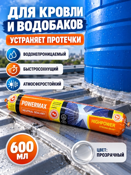 POWERMAX neytral silikon germetik 600 ml, choklar va tirqishlarni germetiklash uchun