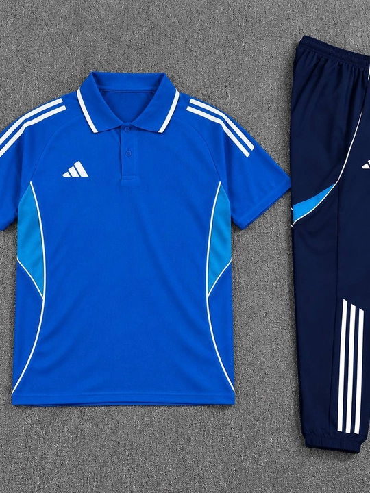 Adidas erkaklar sport to‘plami — polo futbolka va sport shim, 3 xil rang, S–2XL - 