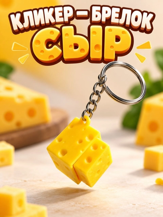 Кликер-брелок в виде кубиков сыра для ключей, рюкзака и сумки, 1 шт, Malldy - 