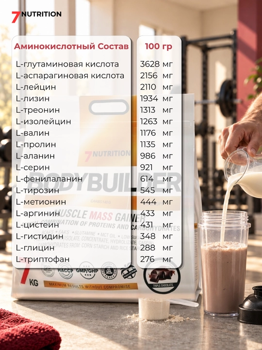 7Nutrition Bodybuilder Гейнер 7000 г, 40 г белка, для набора массы