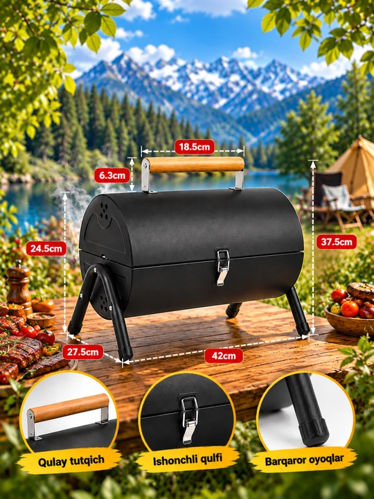 Portativ mini BBQ mangal-gril, 3xil rangda, 42sm x 37.5sm x27.5sm