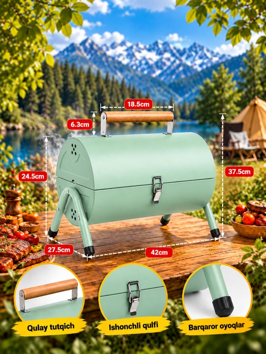 Portativ mini BBQ mangal-gril, 3xil rangda, 42sm x 37.5sm x27.5sm