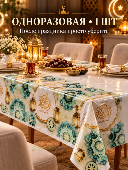 Одноразовая скатерть Рамадан, из ПЭ материала клеенка, 180х108см - 