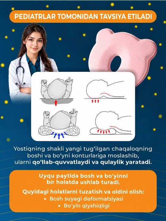 Chaqaloqlar uchun ortopedik yostiq, yangi tug‘ilgan chaqaloqlar uchun uyqu yostiqchasi