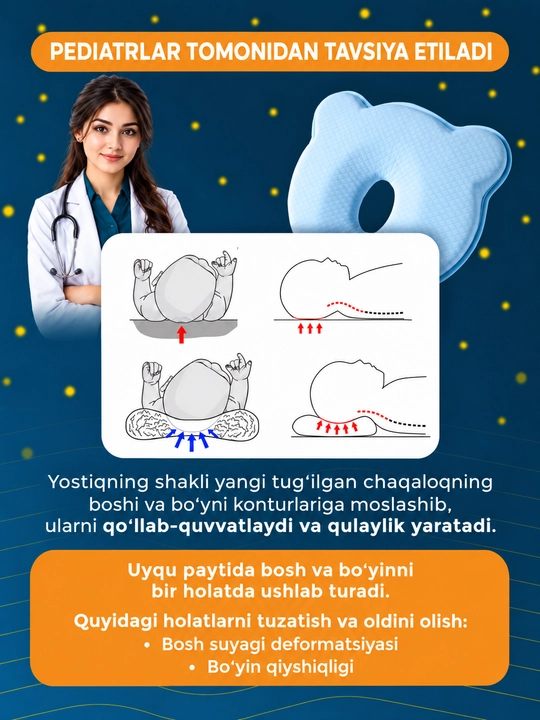 Chaqaloqlar uchun ortopedik yostiq, yangi tug‘ilgan chaqaloqlar uchun uyqu yostiqchasi