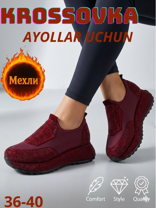 Ayollar uchun ichi tukli krossovkalar, 36–40 o‘lcham, ayollar poyabzali - 