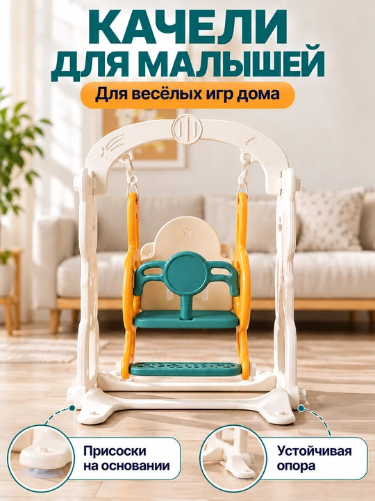 Детский игровой комплекс, с горкой, качелями и баскетболом, до 50 кг