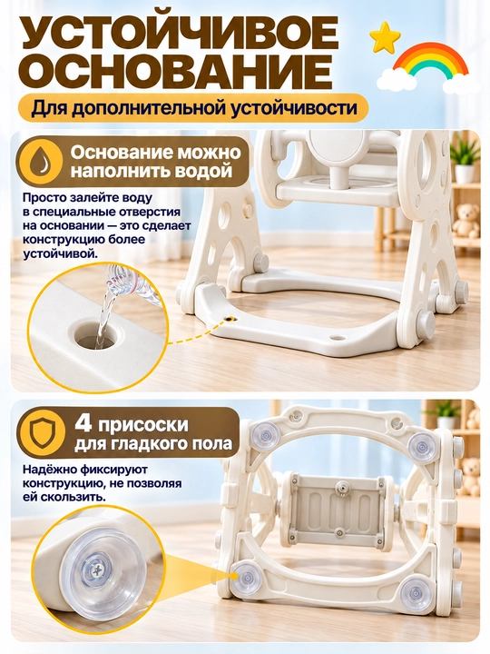 Детский игровой комплекс, с горкой, качелями и баскетболом, до 50 кг