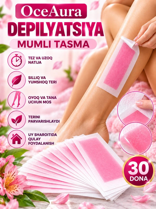 Voskli tasma, depilyatsiya, tuk olish, oyoq va tana, 30 dona, OceAura