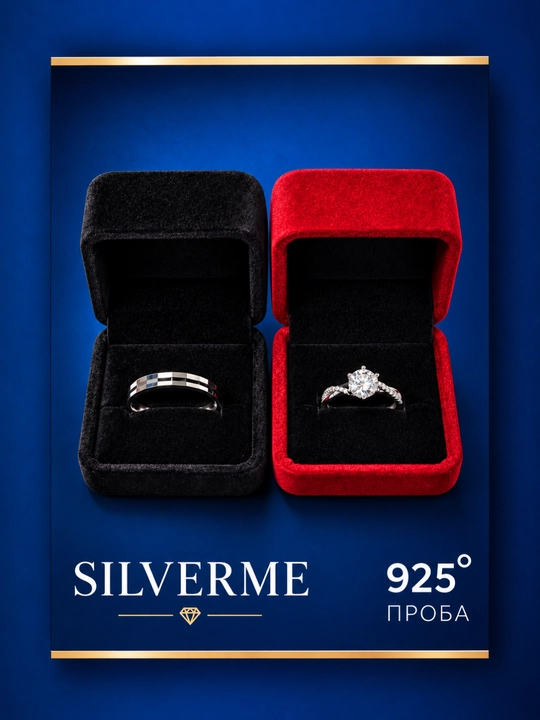 SILVERME Парные кольца, серебро 925 пробы, с камнем MOISSANITE, родиевое покрытие