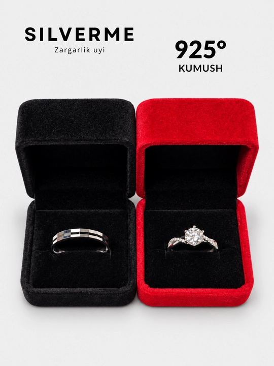SILVERME Парные кольца, серебро 925 пробы, с камнем MOISSANITE, родиевое покрытие