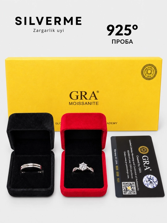 SILVERME Juftlik Uzuklari, 925 Proba Kumush, MOISSANITE Toshli, Rodiy Qoplamali - 