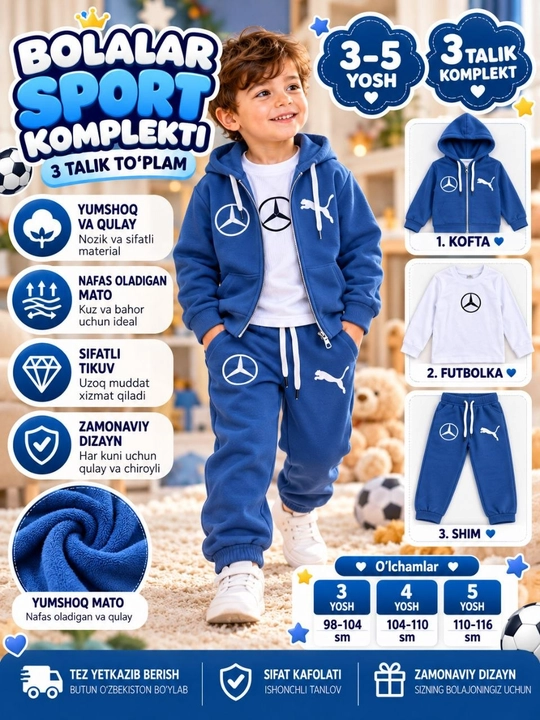 Спортивный костюм детский, комплект 3 в 1, 3-5 лет - 