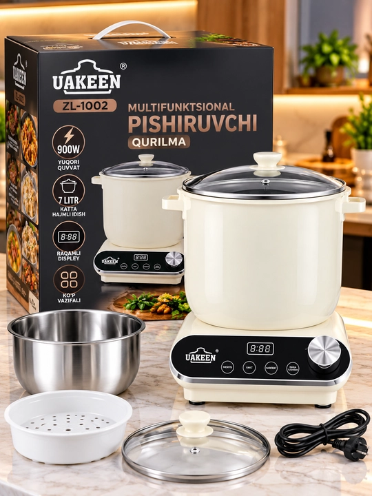 Uakeen zl 1002 multifunksiional pishiruvchi qurilma 7 l 900 vt raqamli displey
