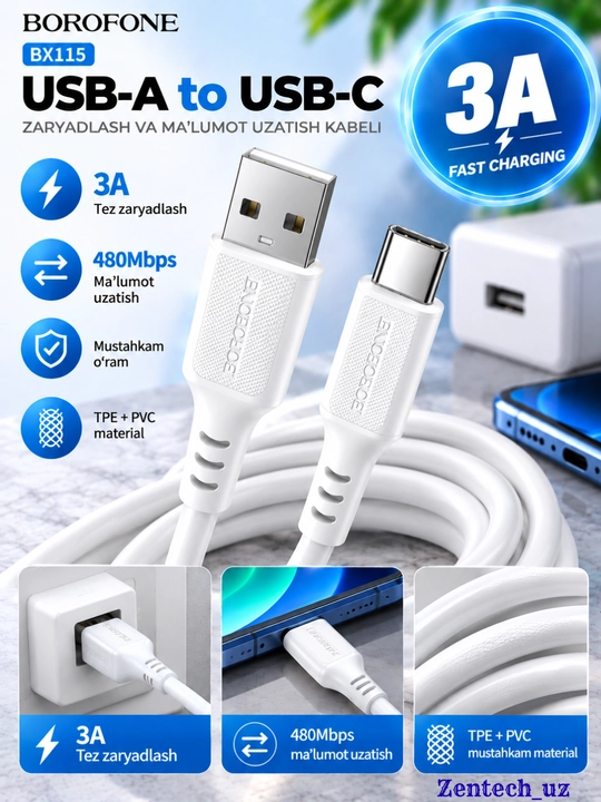 USB-кабель Borofone для быстрой зарядки и передачи данных, 1 м