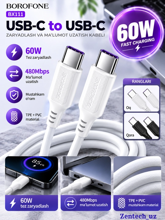 USB-кабель Borofone для быстрой зарядки и передачи данных, 1 м