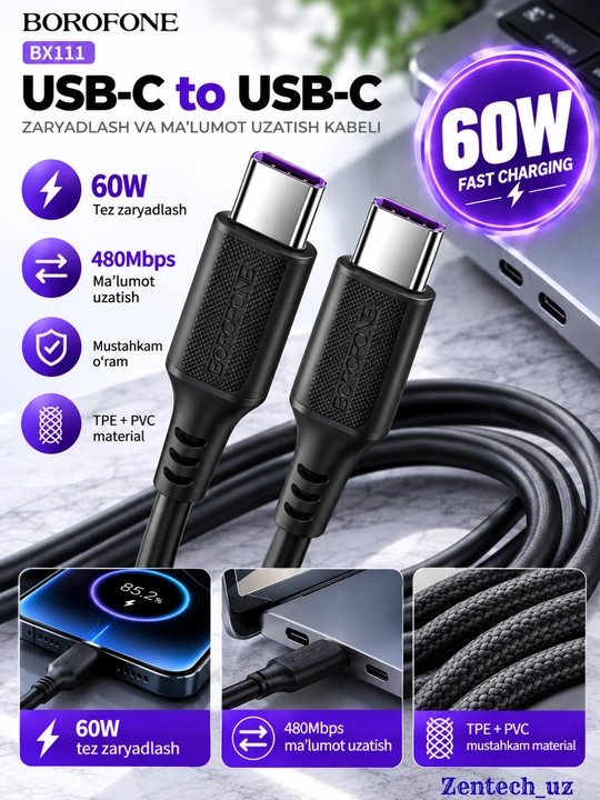 USB-кабель Borofone для быстрой зарядки и передачи данных, 1 м