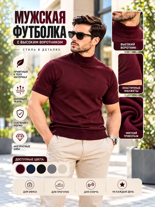 Erkaklar uchun yoqali amerikacha kardigan, kalta yengli futbolka, quyidagi o‘lchamlar mavjud: M,L,XL