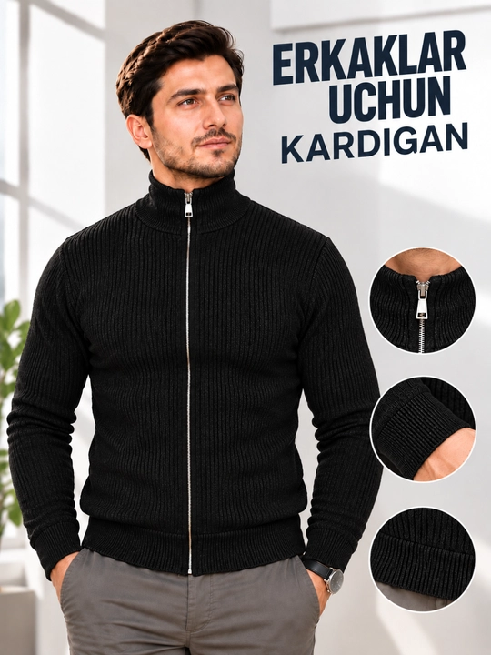 Erkaklar kardigani, zamokli kardigan, trikotaj kardigan, casual kardigan - 