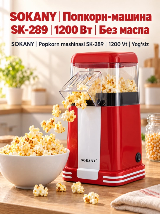 Машина для попкорна SOKANY SK-289, 1200 Вт, горячий воздух, без масла - 