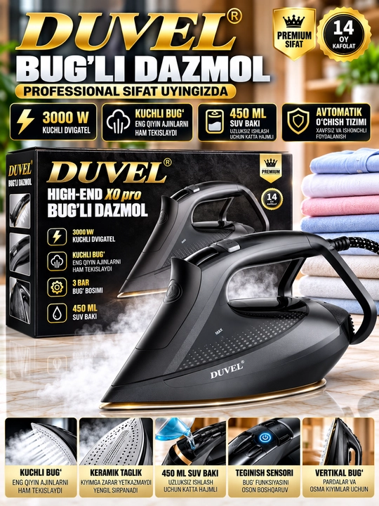 DUVEL XO Pro Bug‘li Dazmol 3000 Vt 450 ml Suv Idishi Keramik Taglik - 