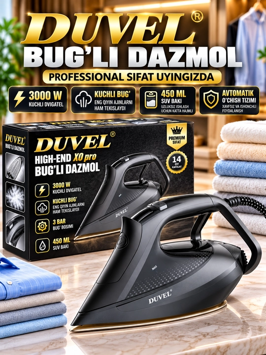 DUVEL XO Pro Bug‘li Dazmol 3000 Vt 450 ml Suv Idishi Keramik Taglik