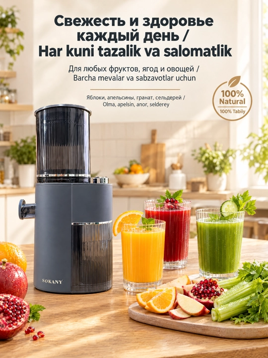 SOKANY SK-01002 sekin siquvchi sharbat chiqargich, 350 Vt, 88 mm keng kirish teshigi