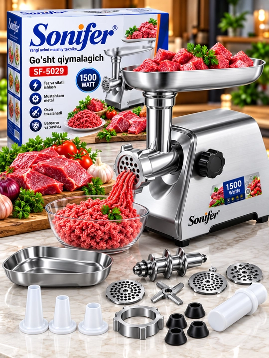 Sonifer sf-5029 go‘sht qiymalagich 1500 vt kuchli elektr go‘sht maydalagich