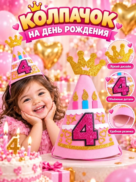 Детский колпачок на день рождения от 1 до 5 лет, розовый и голубой - 