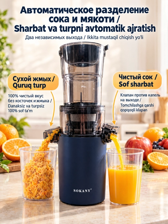 SOKANY SK-01003 sekin siquvchi sharbat chiqargich, 300 Vt, 88 mm keng kirish teshigi