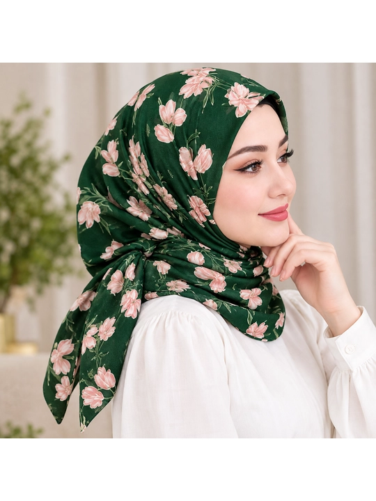 Ayollar ro‘moli, 105×105 sm, gulli, hijob uchun kvadrat ro‘mol