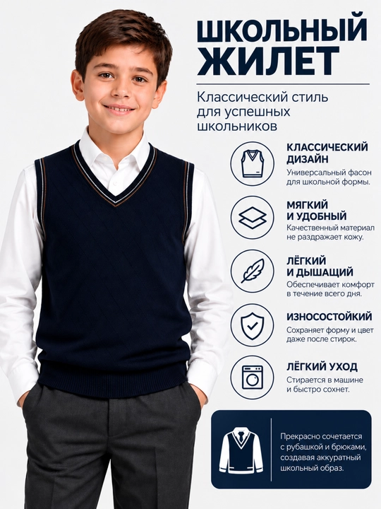 Безрукавка для детей школьного возраста, форма и повседневная одежда - 
